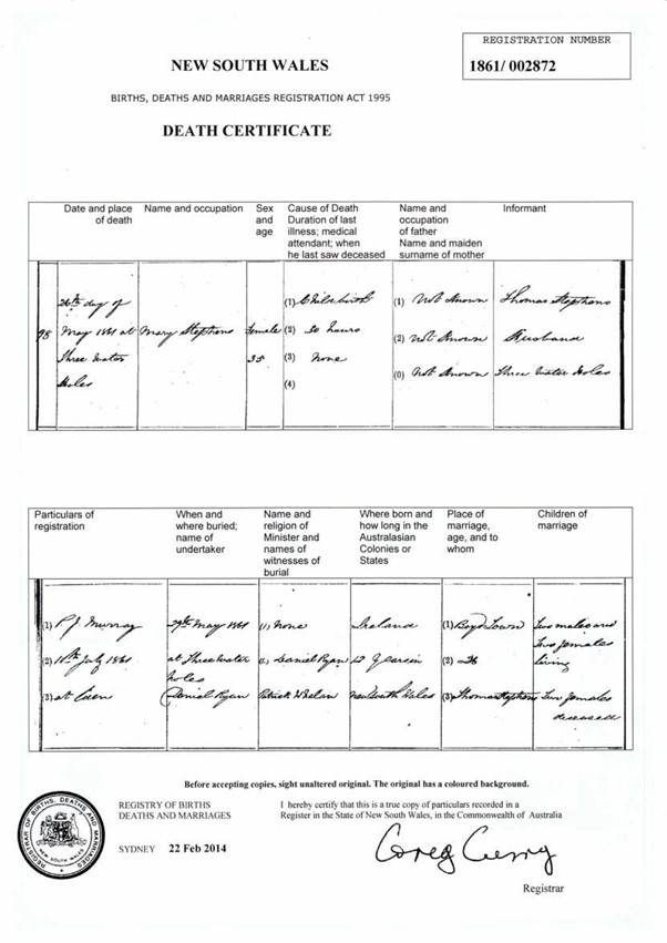 a scan of Mary's death certificate