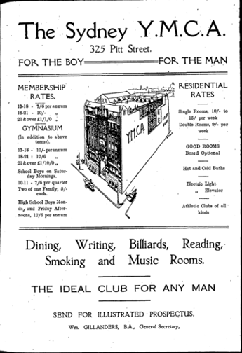 a cutting from the sydney YMCA, advertising the club