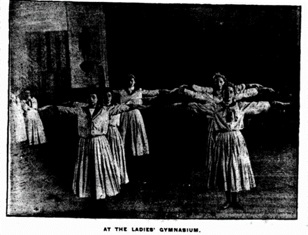 four women at the Ladies' gymnasium (BW photo)